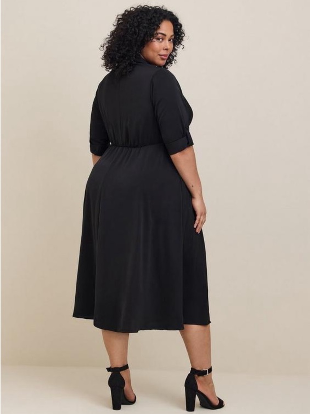 Torrid Midi Studio Crepe De Chine Collared Shirt Dress - Picture 2 of 6
